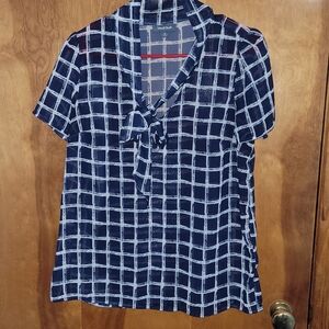 Modcloth Navy and Cream Plaid Blouse